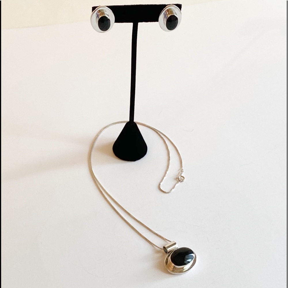 Black Stone 925 Mexico Earrings & Necklace Set - Picture 10 of 10